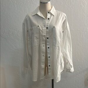 Aerie White Long Sleeve Notched Collar Button Down